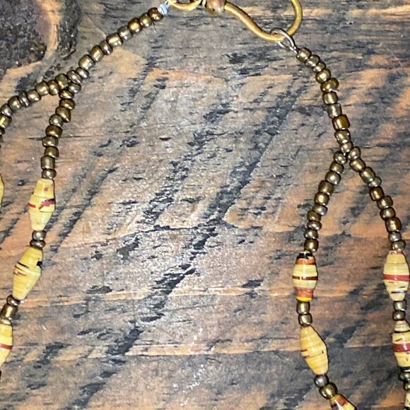 Handmade Paper Bead Necklace Three Strand Vintage Style - Picture 8 of 8